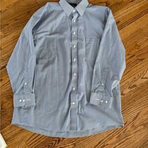 Stafford Men's Blue and White Striped Dress Shirt